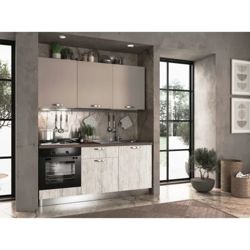Bissolo Casa Cucine Complete<CUCINA MOD.MIRA COMP. ALBA CM 180X60 H.216 ROVERE BIANCO E FANGO OPACO