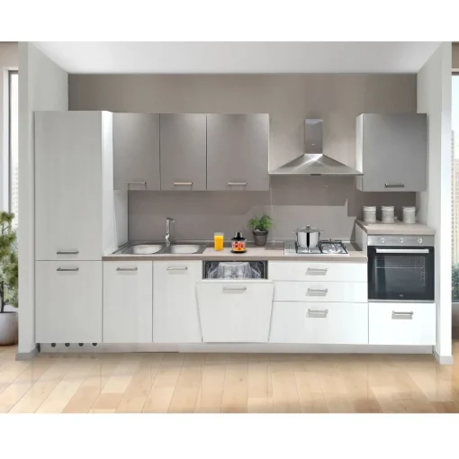 Bissolo Casa Cucine Complete<Cucina Offerta Completa: Idea Cm 360x60 H. 216 Olmo Bianco E Utopia Piombo Versione Sinistra