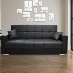 Bissolo Casa Divani Letto<DIVANO LETTO ALBA CON APERTURA CLIC CLAC IN ECOPELLE NERA: vendita online DIVANO LETTO ALBA CON APERTURA CLIC CLAC IN ECOPELLE NERA in offerta