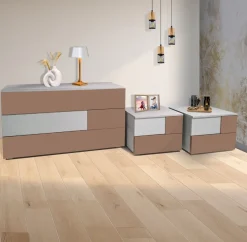 Bissolo Casa Comò E Comodini<GRUPPO LETTO OSLO CALCE E LACCATO RAME PERLATO OPACO