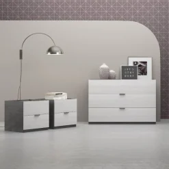 Bissolo Casa Comò E Comodini<GRUPPO LETTO OSSIDO E FRONTALE ROVERE NORDICO CON CHIUSURA AMMORTIZZATA