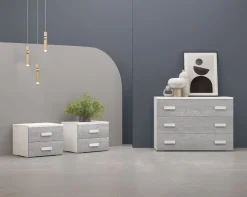 Bissolo Casa Comò E Comodini<GRUPPO LETTO PRIME BIANCO FRASSINATO E CEMENTO