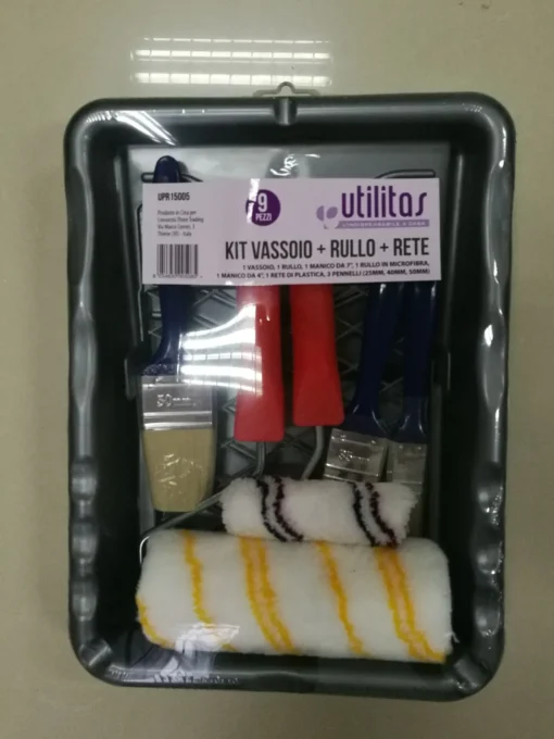 Bissolo Casa Pittura<KIT PITTURA 9PZ VASSOIO+RULLI C/MANICI+PENNELLI+RETE: vendita online KIT PITTURA 9PZ VASSOIO+RULLI C/MANICI+PENNELLI+RETE in offerta