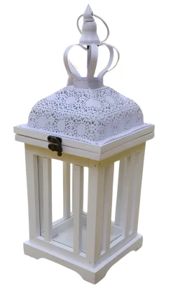 Bissolo Casa Lanterne<LANTERNA LEGNO/METALLO C/ROSONI BIANCA H. 42X17X17CM: vendita online LANTERNA LEGNO/METALLO C/ROSONI BIANCA H. 42X17X17CM in offerta