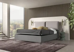 Bissolo Casa Letti Matrimoniali<LETTO MATRIMONIALE CON CONTENITORE IN TESSUTO ED ECOPELLE GRIGIO