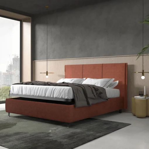 Bissolo Casa Letti Matrimoniali<LETTO MATRIMONIALE CON CONTENITORE IN TESSUTO MATTONE