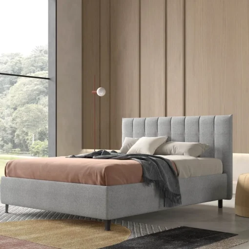 Bissolo Casa Letti Matrimoniali<LETTO MATRIMONIALE CON CONTENITORE IN TESSUTO GRIGIO CHIARO