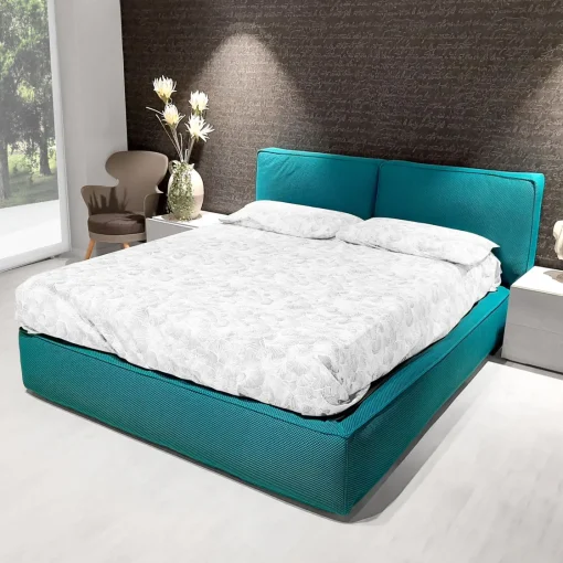 Bissolo Casa Letti Matrimoniali<LETTO MATRIMONIALE CON CONTENITORE MOD. ADELE IN TESSUTO TURCHESE
