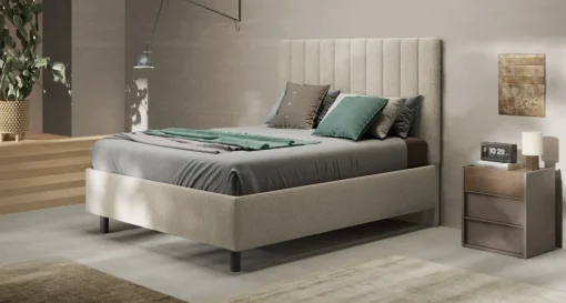 Bissolo Casa Letti Matrimoniali<LETTO MATRIMONIALE CONTENITORE MOD. TEDDY TESSUTO BOUCLE' BEIGE
