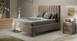 Bissolo Casa Letti Matrimoniali<LETTO MATRIMONIALE CONTENITORE MOD. TEDDY IN VELLUTO SABBIA