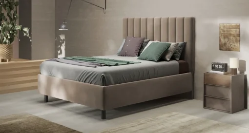 Bissolo Casa Letti Matrimoniali<LETTO MATRIMONIALE CONTENITORE MOD. TEDDY IN VELLUTO SABBIA