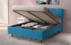 Bissolo Casa Letti Matrimoniali<LETTO MATRIMONIALE CONTENITORE MOD. POP TESSUTO LYCRA AZZURRO