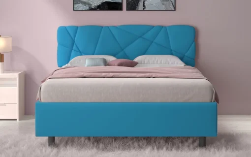 Bissolo Casa Letti Matrimoniali<LETTO MATRIMONIALE CONTENITORE MOD. POP TESSUTO LYCRA AZZURRO
