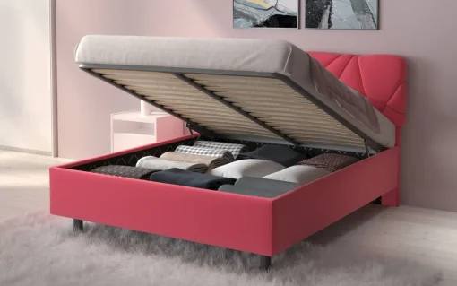 Bissolo Casa Letti Matrimoniali<LETTO MATRIMONIALE CONTENITORE MOD. POP TESSUTO LYCRA ROSA