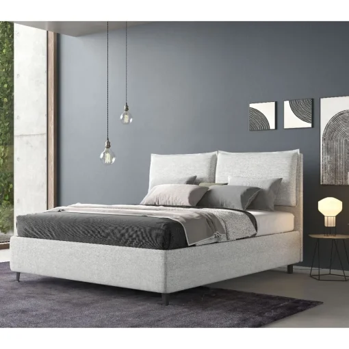 Bissolo Casa Letti Matrimoniali<LETTO MATRIMONIALE CONTENITORE IN TESSUTO GRIGIO CHIARO