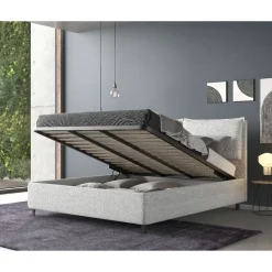 Bissolo Casa Letti Matrimoniali<LETTO MATRIMONIALE CONTENITORE IN TESSUTO GRIGIO CHIARO