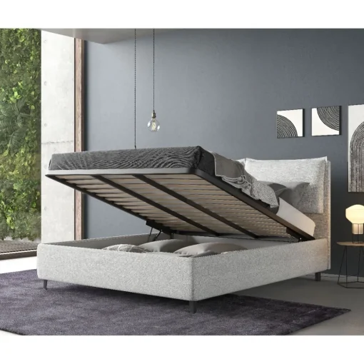 Bissolo Casa Letti Matrimoniali<LETTO MATRIMONIALE CONTENITORE IN TESSUTO GRIGIO CHIARO