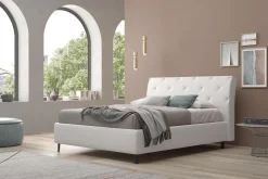 Bissolo Casa Letti Matrimoniali<LETTO MATRIMONIALE CONTENITORE IN ECOPELLE BIANCA CON BOTTONI BRILLANTI