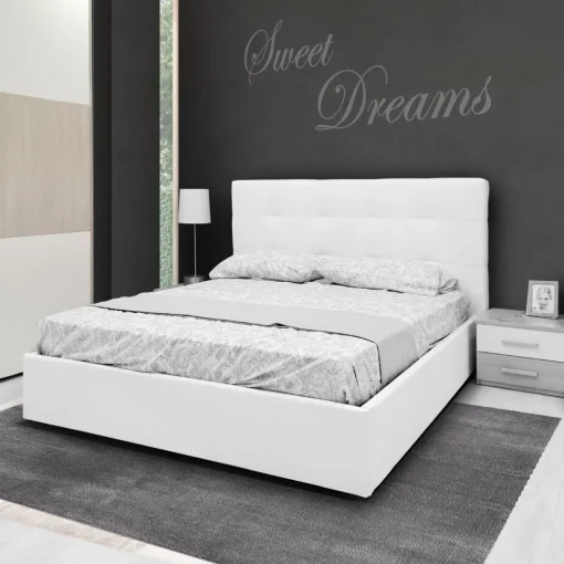 Bissolo Casa Letti Matrimoniali<LETTO MATRIMONIALE CONTENITORE MOD. NAPOLI IN ECOPELLE BIANCA