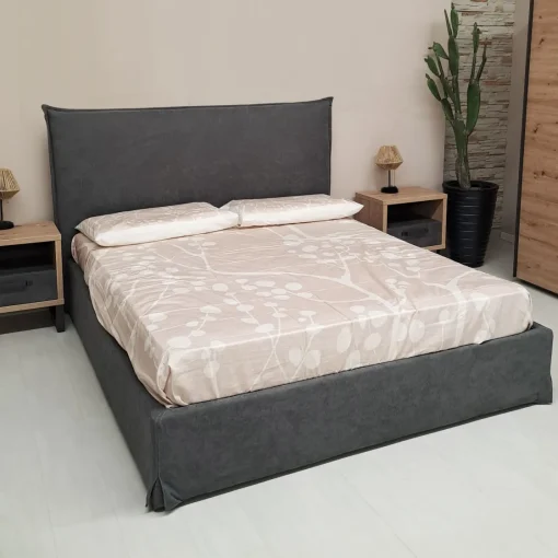 Bissolo Casa Letti Matrimoniali<LETTO MATRIMONIALE CONTENITORE MOD. LINE IN TESSUTO GRIGIO SCURO