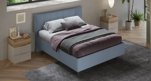 Bissolo Casa Letti Matrimoniali<LETTO MATRIMONIALE CONTENITORE MOD. HUG TESSUTO AZZURRO POLVERE