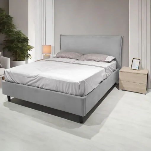 Bissolo Casa Letti Matrimoniali<LETTO MATRIMONIALE LINE CON GIROLETTO IN TESSUTO GRIGIO CHIARO