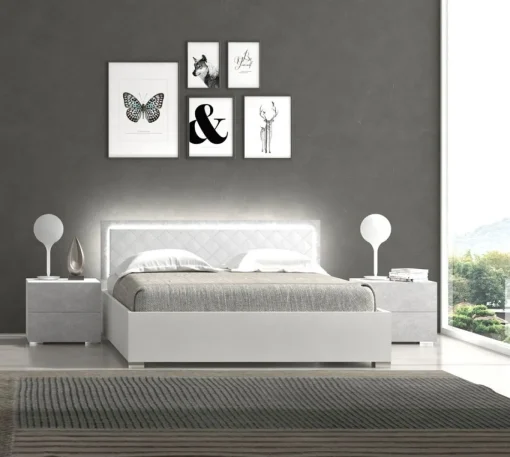 Bissolo Casa Letti Matrimoniali<Letto matrimoniale MILA con contenitore in frassino bianco e cemento