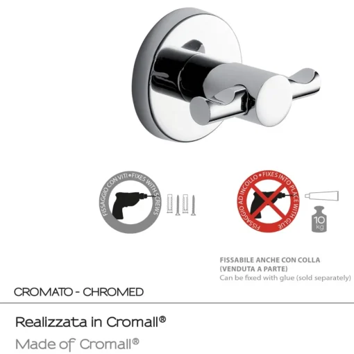 Bissolo Casa Appendini<LINEA FELCE - APPENDIABITI 2 POSTI CROMATO IN ACCIAIO INOX 6,5X5,5X5,6CM