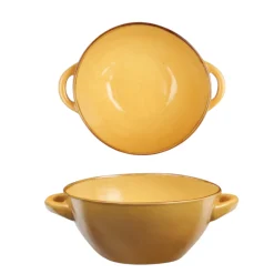 Bissolo Casa Tazze, Tazzine, Coppette Coppette<LINEA MEDITERRANEO - CIOTOLA ZUPPA 2 MANICI IN GRES GIALLA 540ML