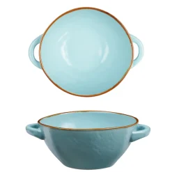 Bissolo Casa Tazze, Tazzine, Coppette Coppette<LINEA MEDITERRANEO - CIOTOLA ZUPPA 2 MANICI IN GRES TURCHESE 540ML