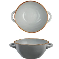 Bissolo Casa Tazze, Tazzine, Coppette Coppette<LINEA MEDITERRANEO - CIOTOLA ZUPPA 2 MANICI IN GRES GRIGIO FANGO 540ML