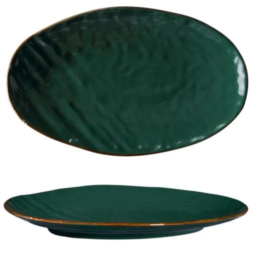 Bissolo Casa Piatti Vassoi<LINEA MEDITERRANEO - VASSOIO OVALE VERDE SCURO IN GRES 36X21CM H 5CM