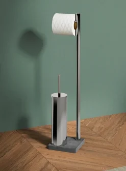 Bissolo Casa Piantane Bagno<LINEA TRILLY - PIANTANA PORTA ROTOLO/SCOPINO CROMO E GRIGIO
