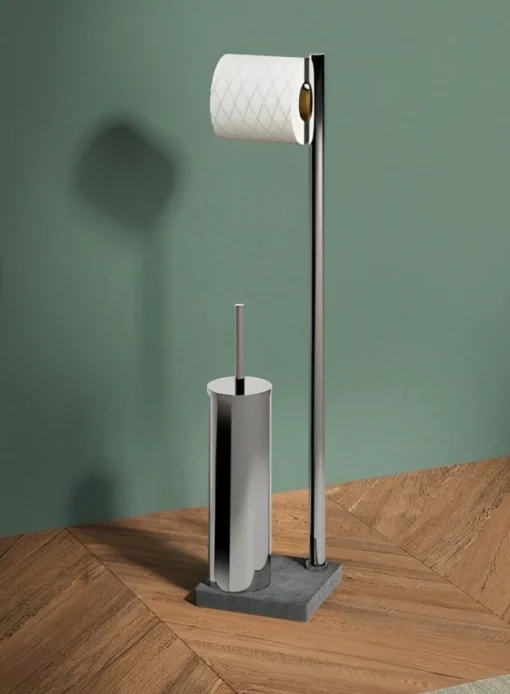 Bissolo Casa Piantane Bagno<LINEA TRILLY - PIANTANA PORTA ROTOLO/SCOPINO CROMO E GRIGIO