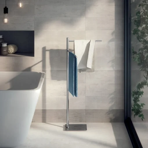 Bissolo Casa Piantane Bagno<LINEA TRILLY - PIANTANA PORTA ASCIUGAMANO CROMATA IN ACCIAIO INOX 13X34X85