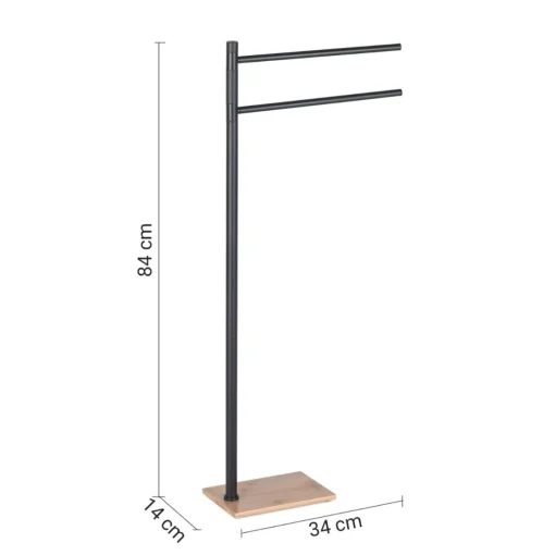 Bissolo Casa Piantane Bagno<LINEA TRILLY - PIANTANA PORTA ASCIUGAMANO NERO MATT E BAMBOO 14X34X84CM