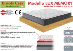 Bissolo Casa Materassi Singoli<MATERASSO LUX MEMORY SINGOLO 90X190CM IN MEMORY FOAM ED ELIOCELL