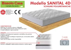 Bissolo Casa Materassi Singoli<MATERASSO SANITAL 4D SINGOLO 80X190CM IN SCHIUME POLIURETANICHE