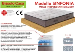 Bissolo Casa Materassi Matrimoniali<MATERASSO SINFONIA MATRIMONIALE 160X190CM A MOLLE INDIPENDENTI E MEMORY