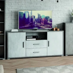 Bissolo Casa Credenze E Vetrine<Mobile basso in laminato cemento e bianco