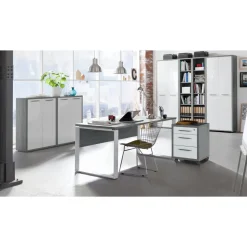 Bissolo Casa Mobili Ufficio Componibili<MOBILI UFFICIO COMPLETI a prezzi bassi: finitura IN LAMINATO CEMENTO E BIANCO LUCIDO