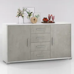 Bissolo Casa Credenze E Vetrine<MONILE IN LAMINATO OSSIDO BIANCO - 2 ANTE 4 CASSETTI