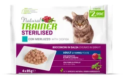 Bissolo Casa Cibi Gatto<NATURAL TRAINER CAT ADULTO UMIDO STERILISED FLOW MERLUZZO 85GR: vendita online NATURAL TRAINER CAT ADULTO UMIDO STERILISED FLOW MERLUZZO 85GR in offerta