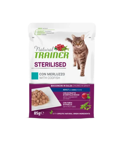 Bissolo Casa Cibi Gatto<NATURAL TRAINER CAT ADULTO MERLUZZO STERILISED WET GR 85: vendita online NATURAL TRAINER CAT ADULTO MERLUZZO STERILISED WET GR 85 in offerta