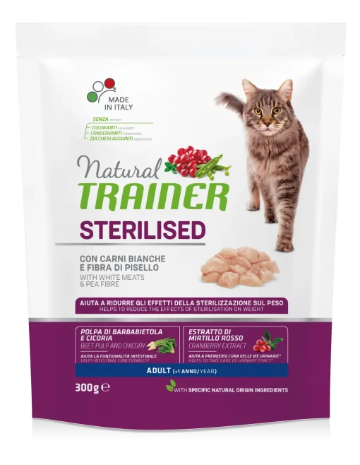 Bissolo Casa Cibi Gatto<NATURAL TRAINER CAT ADULTO CARNI BIANCHE E FIBRA DI PISELLO STERILISED 300GR: vendita online NATURAL TRAINER CAT ADULTO CARNI BIANCHE E FIBRA DI PISELLO STERILISED 300GR in offerta