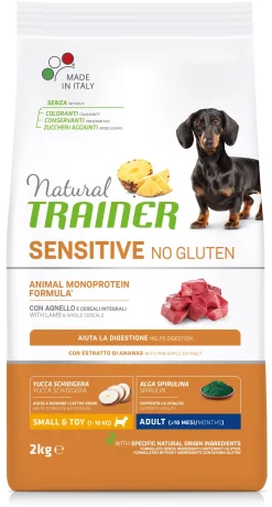 Bissolo Casa Cibi Cane<NATURAL TRAINER DOG ADULTO: SMALL & TOY SENSITIVE AGNELLO E CEREALI INTEGRALI KG 2