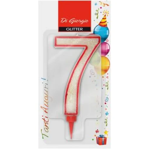 Bissolo Casa Party Candele<NUMERO 7 GIGANTE CON BRILLANTINI H 11CM E SUPPORTO H 1,3CM : vendita online NUMERO 7 GIGANTE CON BRILLANTINI H 11CM E SUPPORTO H 1,3CM in offerta