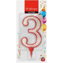 Bissolo Casa Party Candele<NUMERO 3 GIGANTE CON BRILLANTINI H 11CM E SUPPORTO H 1,3CM : vendita online NUMERO 3 GIGANTE CON BRILLANTINI H 11CM E SUPPORTO H 1,3CM in offerta