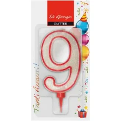 Bissolo Casa Party Candele<NUMERO 9 GIGANTE CON BRILLANTINI H 11CM E SUPPORTO H 1,3CM : vendita online NUMERO 9 GIGANTE CON BRILLANTINI H 11CM E SUPPORTO H 1,3CM in offerta