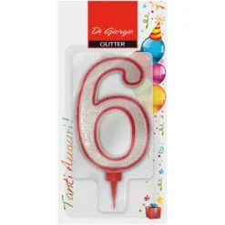 Bissolo Casa Party Candele<NUMERO 6 GIGANTE CON BRILLANTINI H 11CM E SUPPORTO 1,3CM : vendita online NUMERO 6 GIGANTE CON BRILLANTINI H 11CM E SUPPORTO 1,3CM in offerta